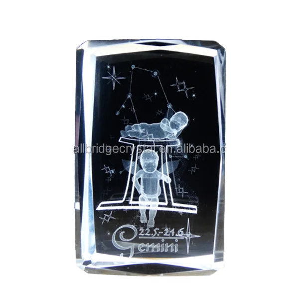 12 Zodiac Animal Theme Souvenir Carved Technique Gift Gemini 3D Laser Engraved Crystal Cube