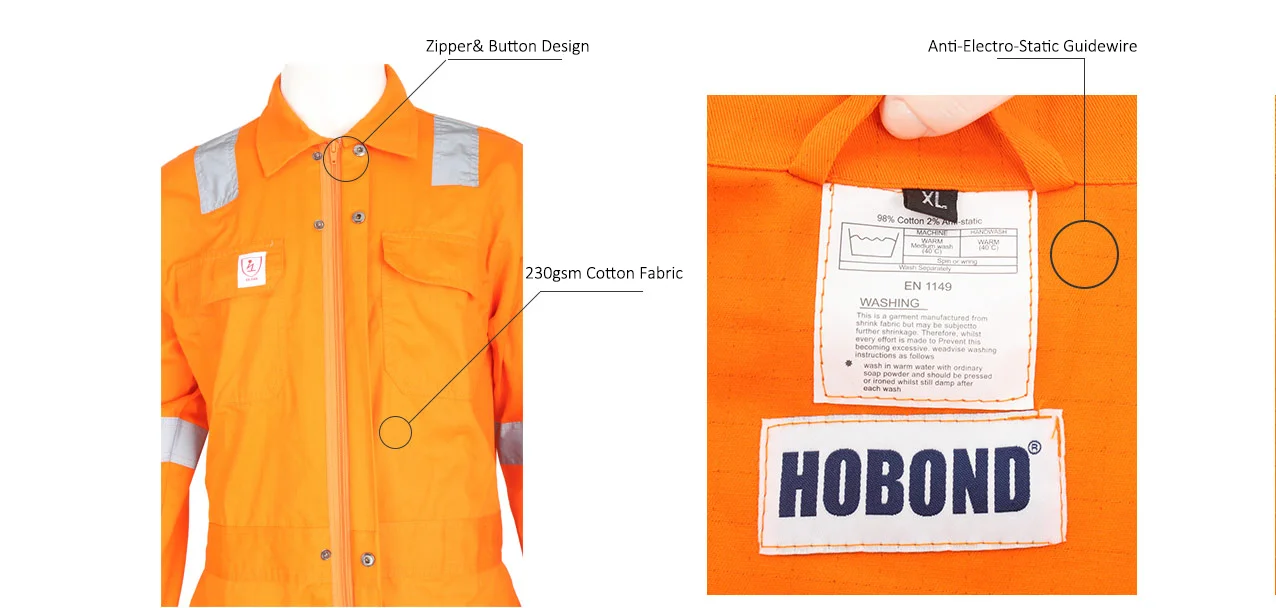 Work Uniform Construction Clothes Safety Antistatic Coverall Orange