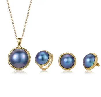 Custom 925 sterling silver fashion shell black pearl wedding jewelry set for women