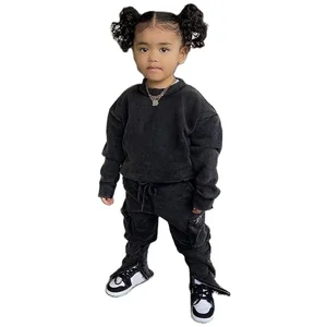 Wholesale Bulk Fashion Designers Luxury Neutral Knit Terry Sweatsuit Casual Vintage Kids Clothes