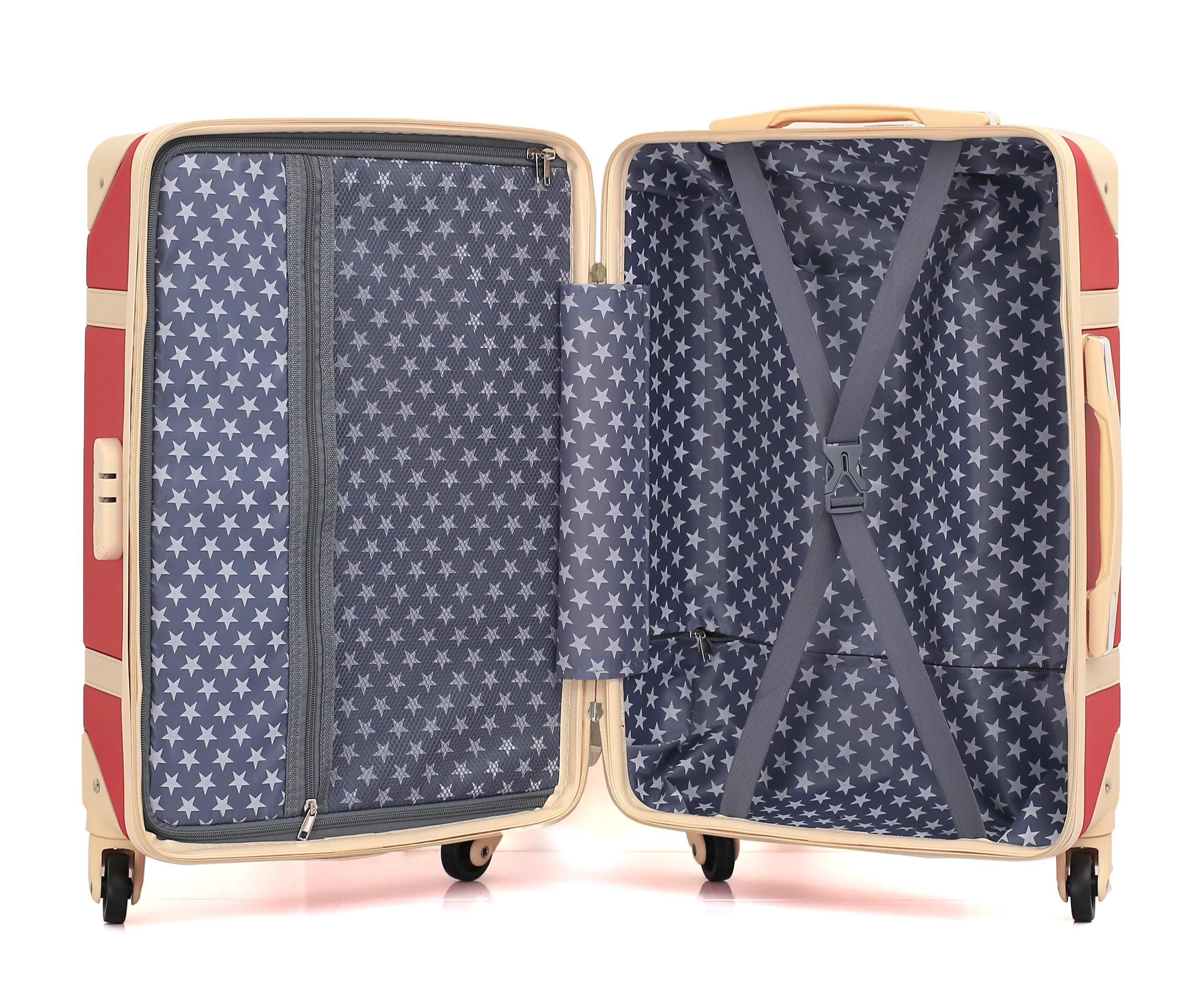 vintage design ABS luggage elegant looking good quality trolley suitcase with belt