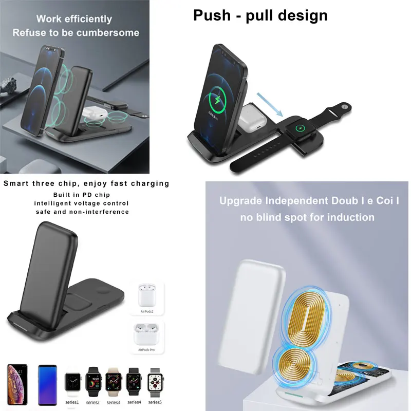 high quality wholesale three-in-one eco fast charging qi foldable 3 in 1 wireless charger 3in 1 custom chargers adapter