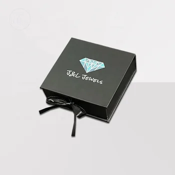 Custom Luxury Ribbon Jewelry Box with Black Sponge Lining Custom Logo Printed Elegant Embossing for Gift Sets Jewelry Packaging