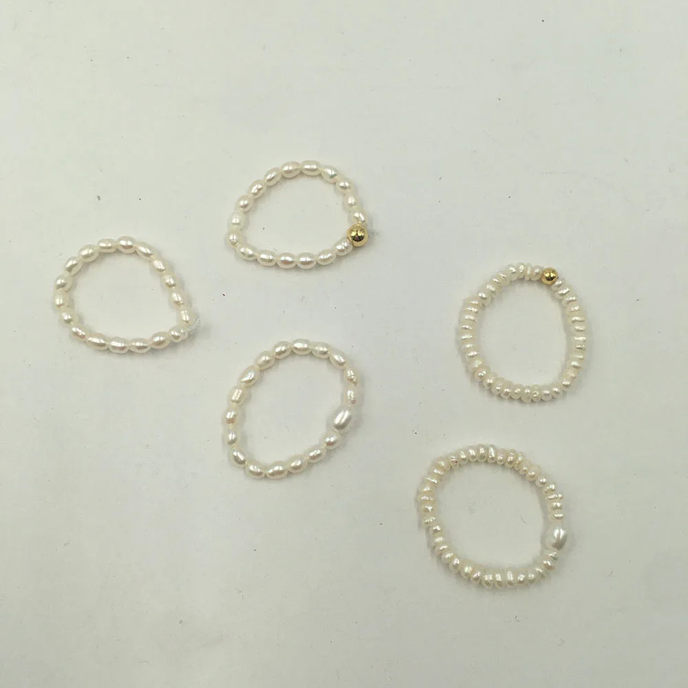 Multi Beaded Pearl Rings Natural Freshwater Pearls