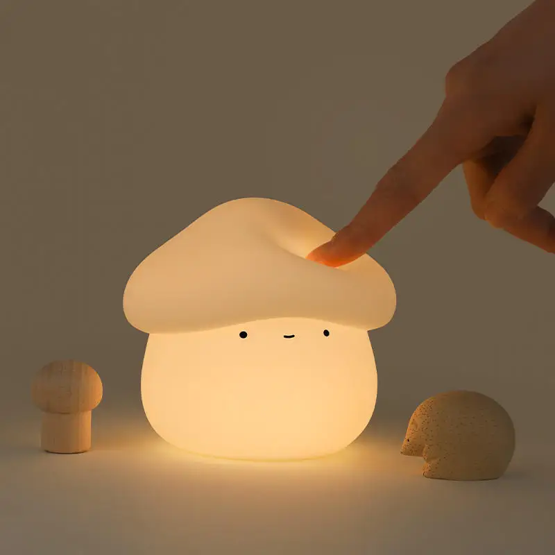 2024 Mew Design Mushroom Shape Mini Silicone Night Lamp Light Cute Small Kids Gift Cartoon Night Light