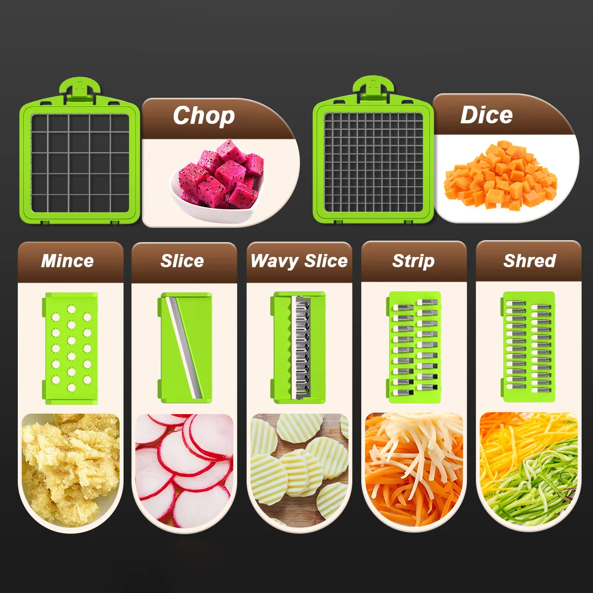 2025 Kitchen Wholesale Multifunctional 13/15 in 1 ABS Stainless Steel Tomato Slicer Dicer Manual Vegetable Cutter Chopper