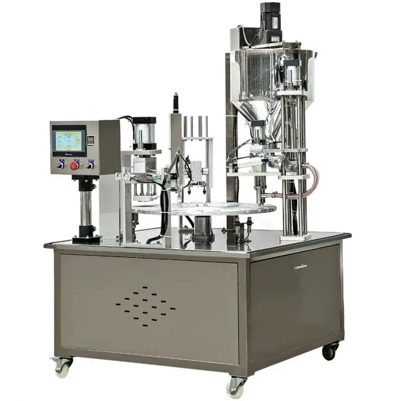 TEBAK Rotary Honey Spoon Filling Sealing Machine Piston Honey Filling Machine Filler Cup Packing Machine for Nail Polish Honey