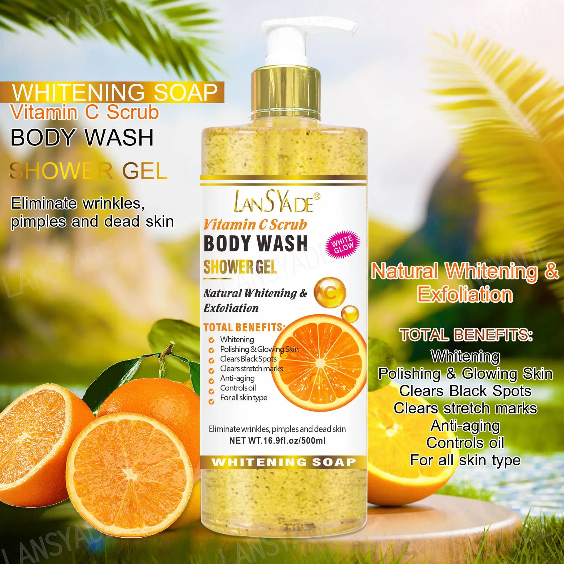 Fruit Scrub Shower Gel Silky smooth, refreshing and moisturizing skin gentle, clean and long-lasting 500ml