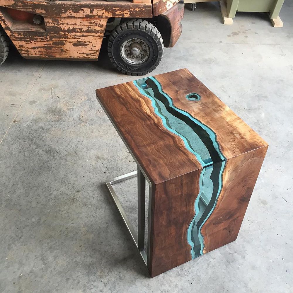 Modern Handcrafted Exquisite L-shaped Integrated Epoxy Resin River Dining Table
