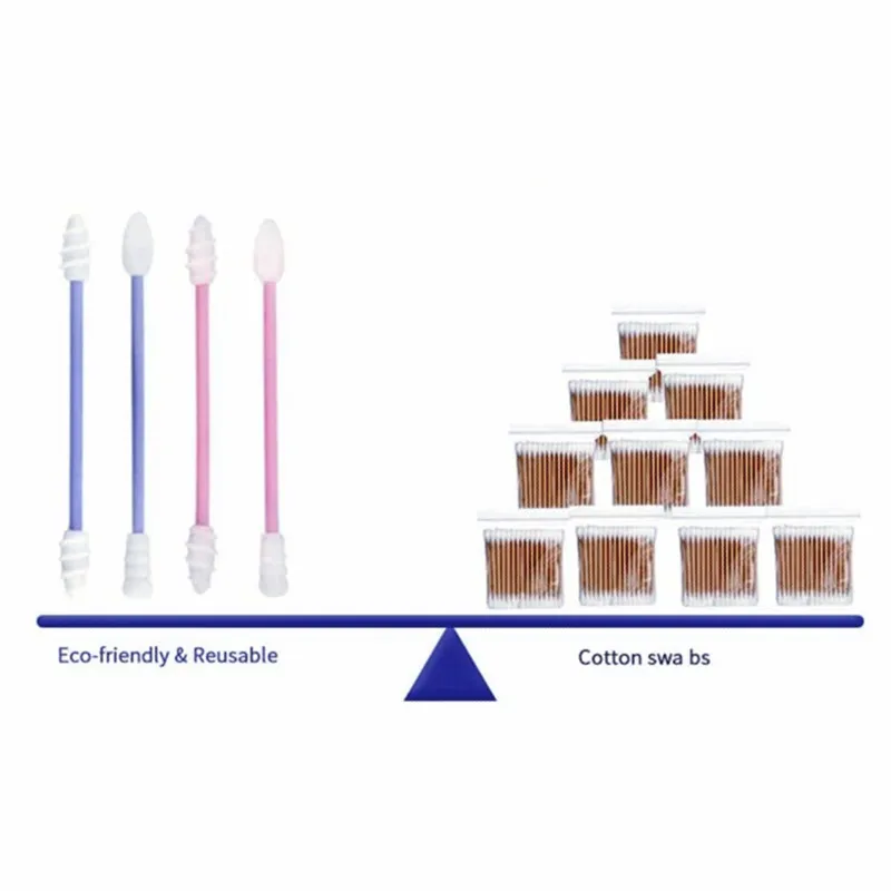 Reusable Cotton Swab Silicone Cotton Ear Bud Swab 2 Pcs/set For Makeup