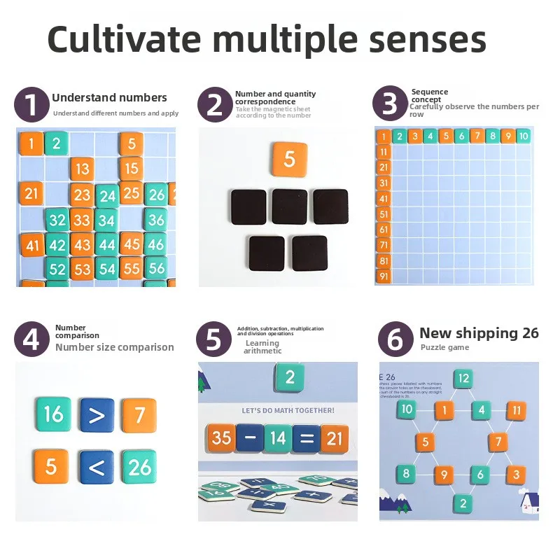 New Design Montessori Educational Toys 1-100 Number Board for Age 2+ Boys Girls Early Math Books Teaching Aids Arithmetic