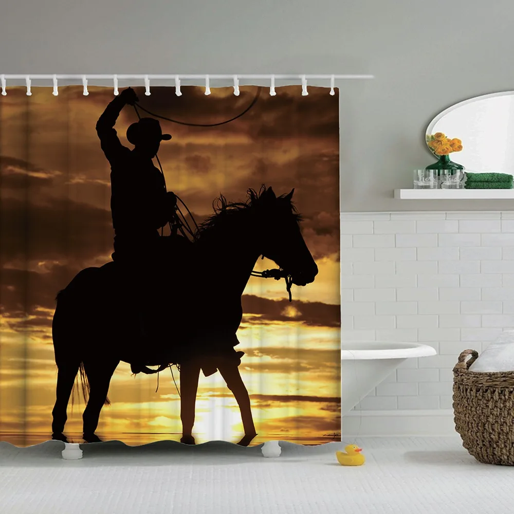 AUWUUA Western Cowboy Douchegordijn 120 x 200 cm Amerikaanse Vintage