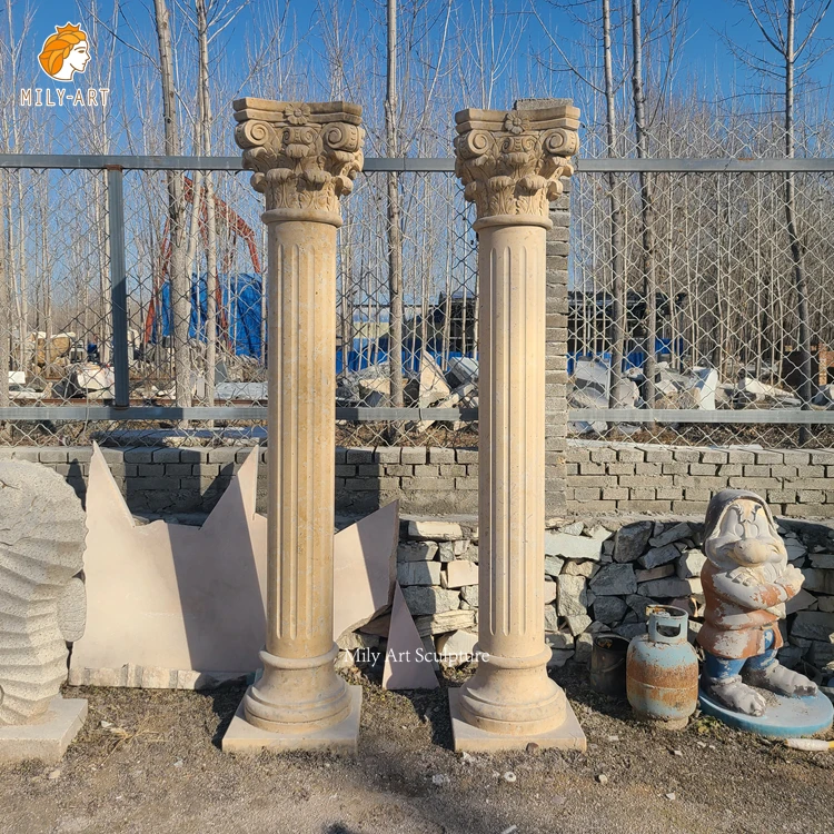 Outdoor Hand Carved Classic Design Solid Marble Column Pillars Sculpture