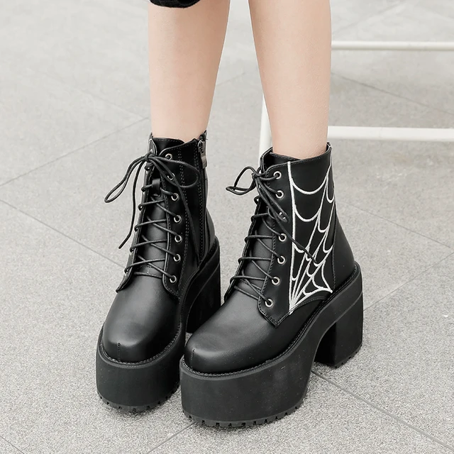 Fashion Cobweb Gothic Boots Women Vampire Knight Cosplay Shoes For 90s Girls High Chunk Heel Forest Aesthetic Shoes Woman - Image 5