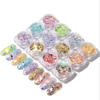 12 Color Holographic Mixed Size Shape Magic Color Shiny Pink Sequins Glitter For Nail Art Glitter