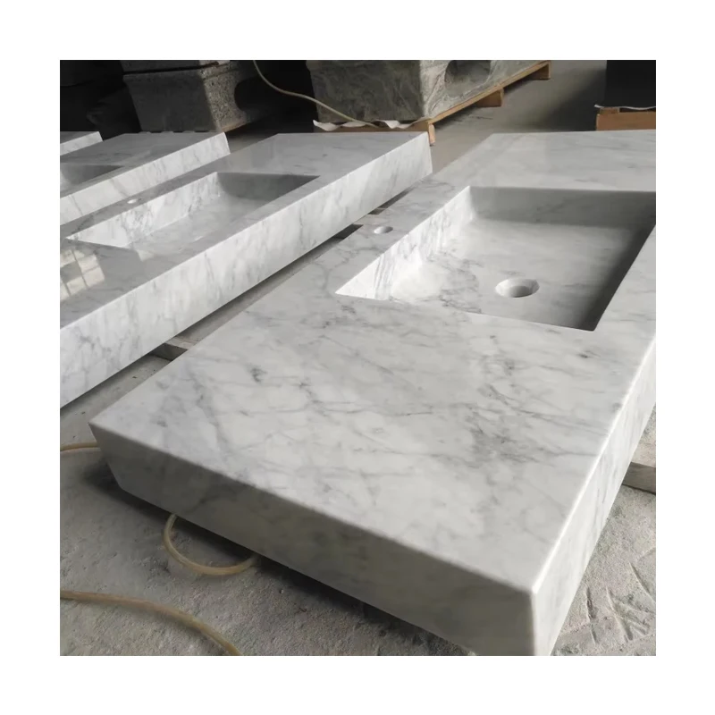 Italian Carrara White Prefab Commercial Bathroom Vanity White Marble Countertop for Hotel