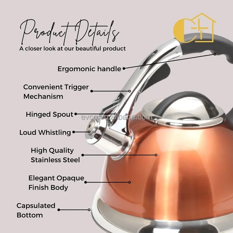 Camille 3.0 Quart Stainless Steel Whistling Tea Kettle with