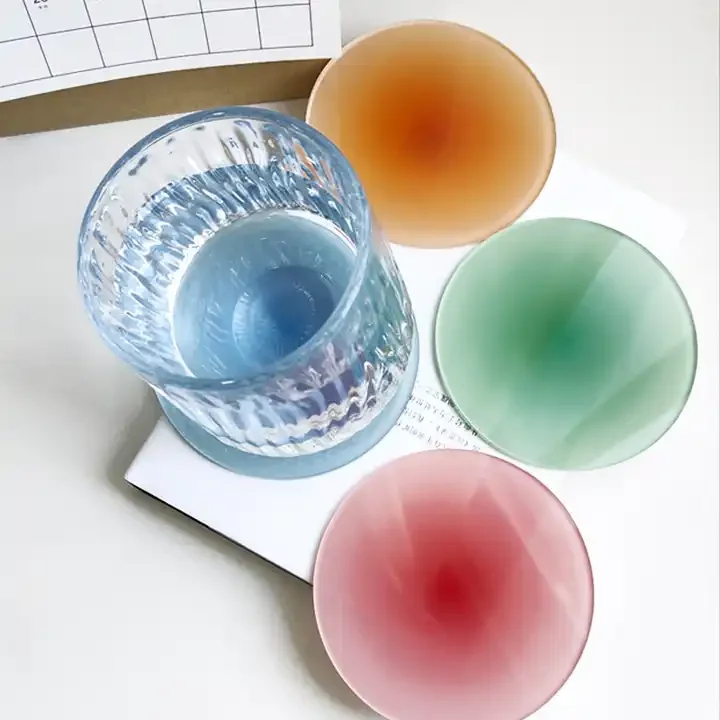 Custom Print Logo Color Tea Coffee Cup Coaster Heat Insulation Clear Acrylic Placemats Gradient Color Round Acrylic Coaster