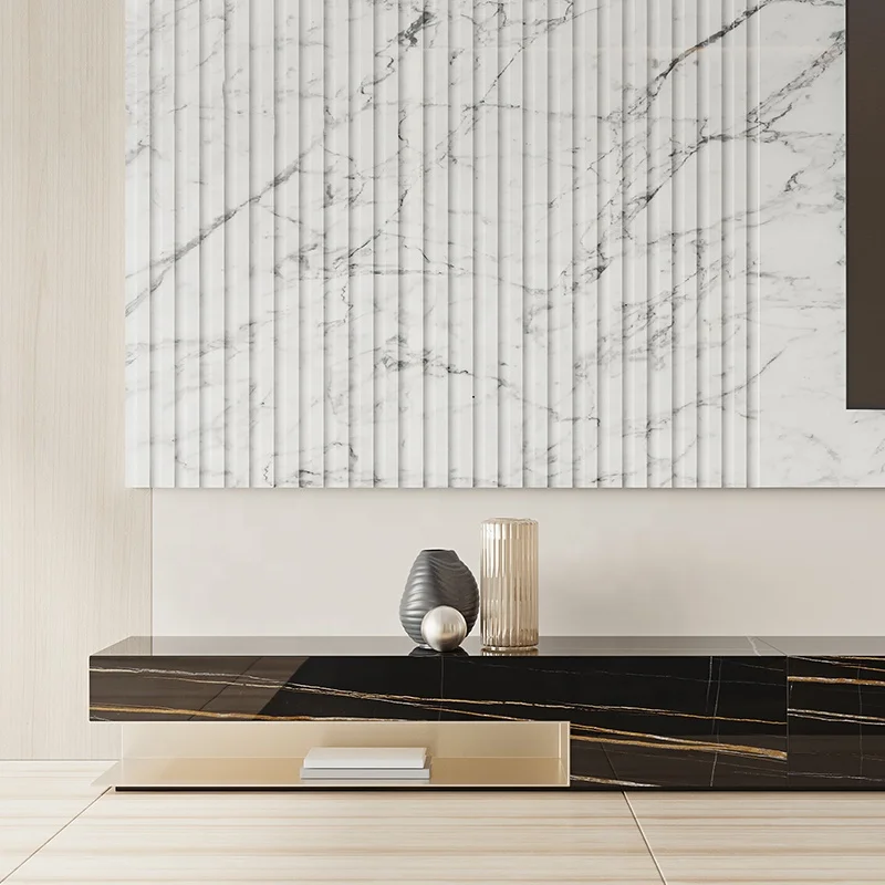 Luxury Tv Wall Units Modern Other Living Room Furniture Designs Natural White Black Marble Tv Unit for Living Room