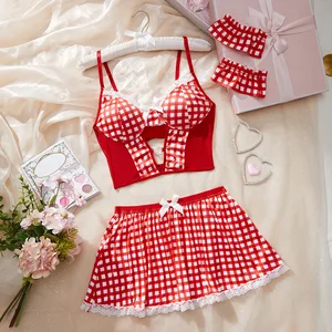 2026 Cross-Border New Arrivals: Sexy Lingerie Separates Set - Seductive Nightgown with Sleeve Cuffs - Three-Piece Set