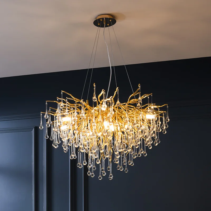 Customizable Luxury Decorative Glass Indoor Lighting Gold Water Drop Crystal Creative Chandelier Pendant Lights