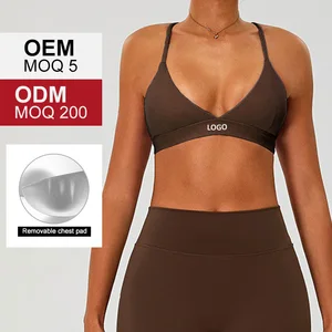 TM0267  Nude Feeling Sexy Deep v Sports Bra Cross Back Yoga Bra with Removeable Chest Padding  Quick-drying Fitness Underwear