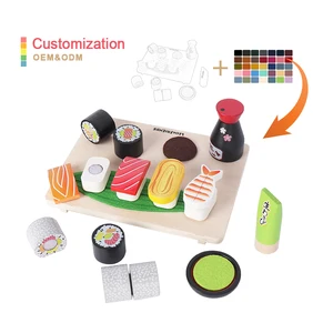 Wooden Delicious Sushi Toys Food Set Pretend Role Play Kitchen Toys Pretend Japanese Food Sushi Take Out Set for Kids