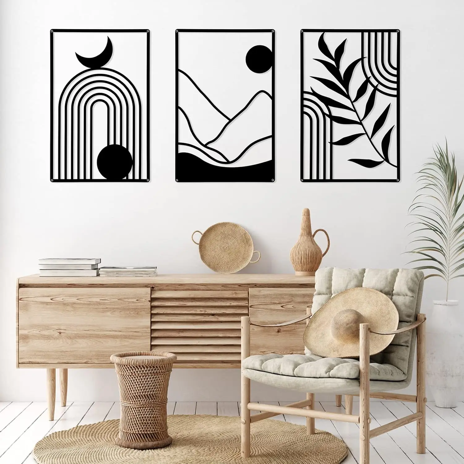 3d Black Metal Wall Art Nature Elegant Line Art Decor For Indoor And