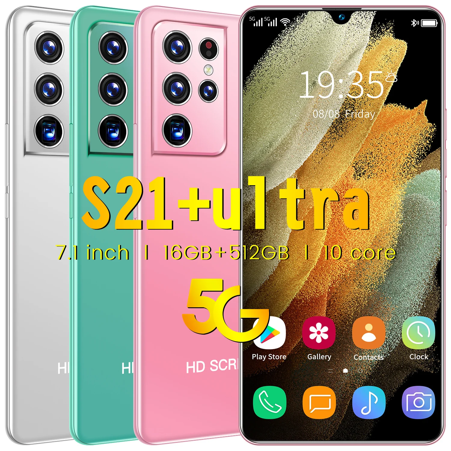 2021 оригинальный Galxay S21 + Ультра смартфон 6,8 дюйма 16 + 512GB Android 10-ядерный большой емкости мобильных телефонов 5G с Face ID разблокировать