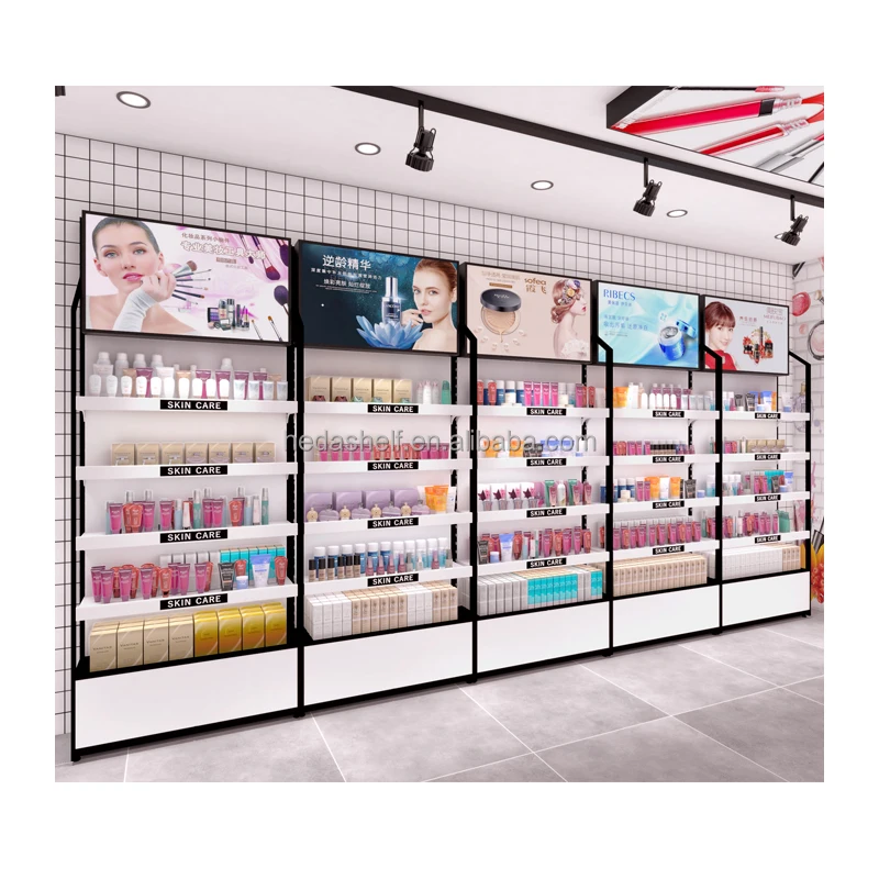 Commercial Cosmetic Display Cabinet - Double-Sided Retail Shop