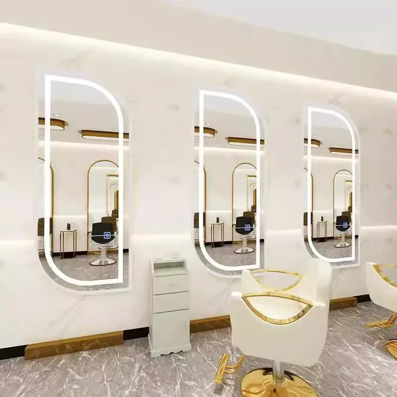 New Arrival Modern Large Full Length Gold Styling Barber Salon Furniture Wall Mounted LED Beauty Salon Mirror with Metal Frame - Image 3