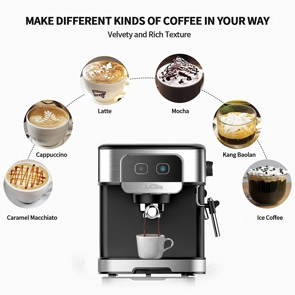 Aouball Programmable Semi-automatic Coffee and Espresso Machine for Fast and Delicious Home and Hotel Use