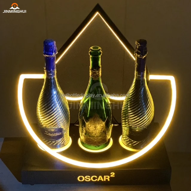 VIP Service New Design 3 Wine Bottle Display Rack Ace Shape LED Glowing Colorful 3 Bottle Display Present for Bar Nightclub