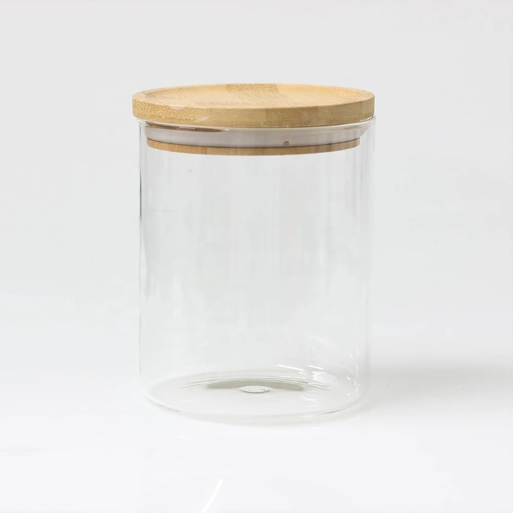 Colorful Squre Glass Food Jar With Bamboo Wooden Airtight Lids