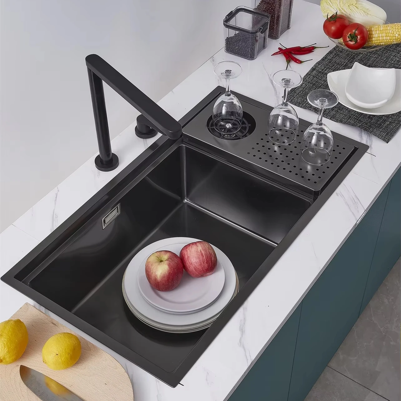 Olife Banos Hidden Kitchen Black Sink Bowl Bar Stainless Steel Balcony Sink Concealed Hidden Bar Sink With Cup Washer