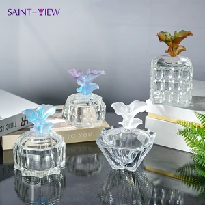 Crystal Compote Bowl with Colored Dome Lid Home Decor Glass Fruit Dessert Candy Jar Painted Flower Theme Wedding Decoration Gift