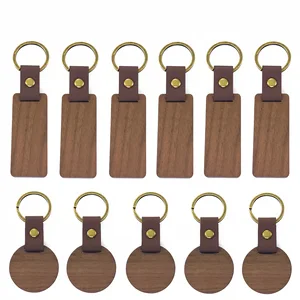 Premium Wood Key Chains Rectangular Walnut and Round Beech Key Holders Customizable Logo for Promotional Gift