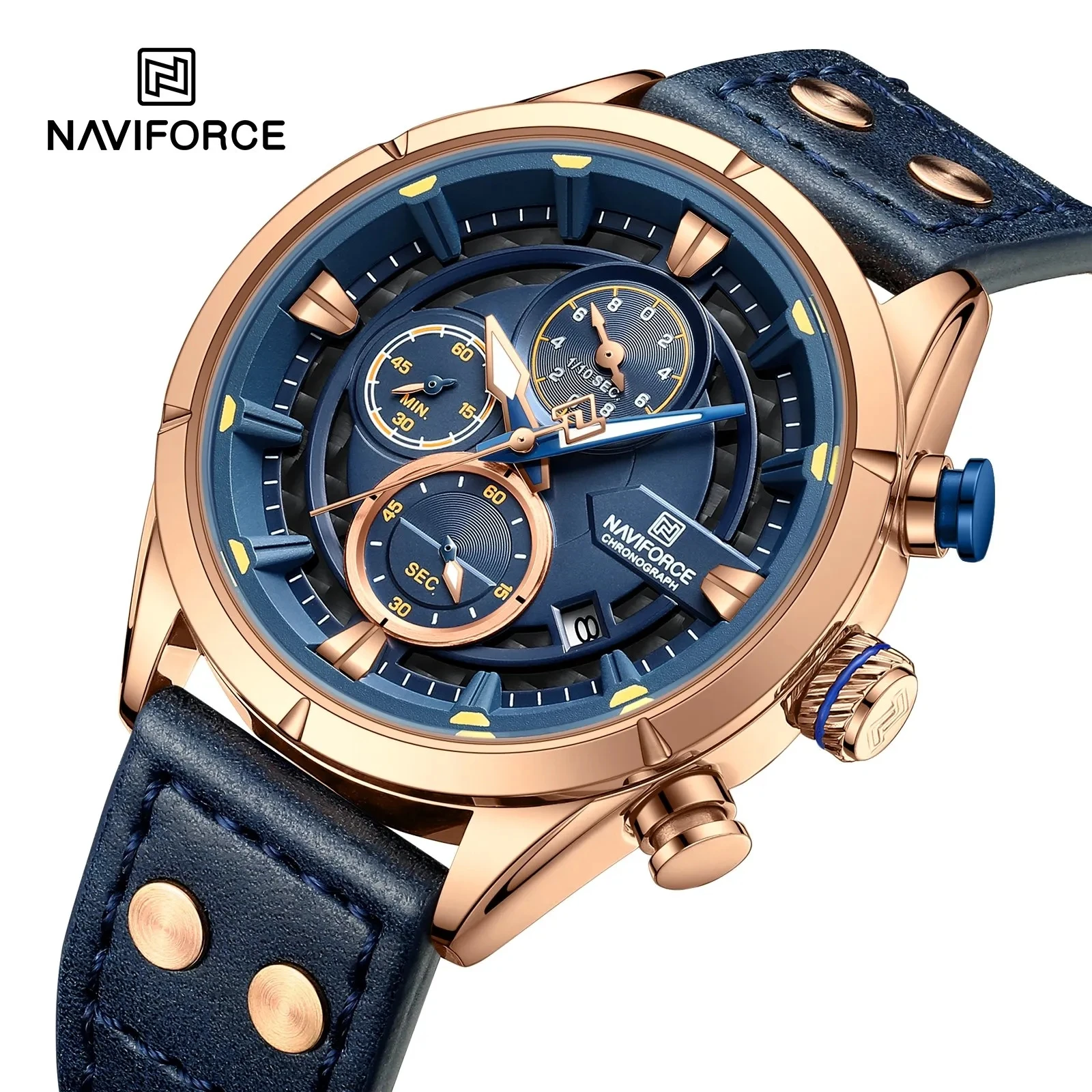 NAVIFORCE NF8045 Quartz Watch for Men - Casual Leather Strap, Auto