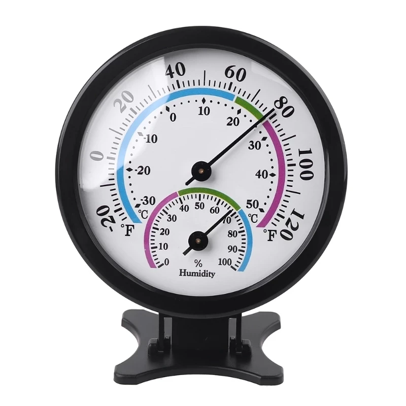 Mini Round Clock-Shaped Indoor Outdoor Hygrometer Humidity Thermometer Temperature Meter with Hanging Ring (colour)