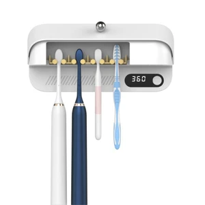 Four-Slot Wall-Mounted Toothbrush Holder with UV Disinfection Fan & Heating Drying Functions and Sanitizer for Toothbrushes