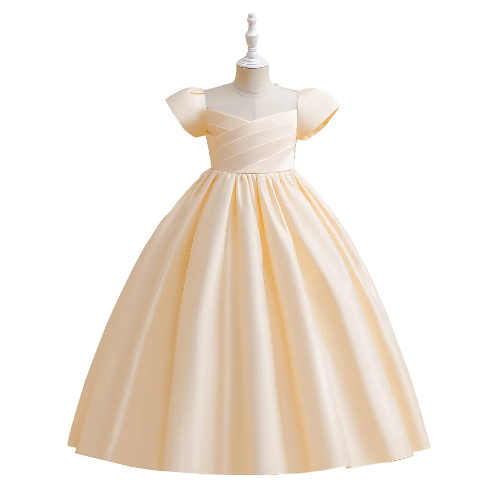 MQATZ Luxury Wedding Pageant Kids Ball Gown Little Girls Princess Champagne  Satin Flower Girl Dresses