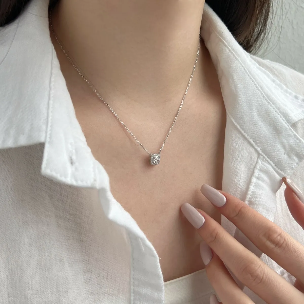 KAKODIY 925 Sterling Silver Cubic Zirconia Square Necklace Niche High End Personalized Cubic Zirconia Chain Necklace for Women detail 1