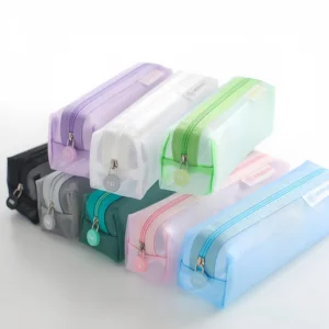 Cute Candy-Theme Transparent Nylon Pencil Pouch with Zipper School Supplies for Students and Kids Fabric and Mesh Material