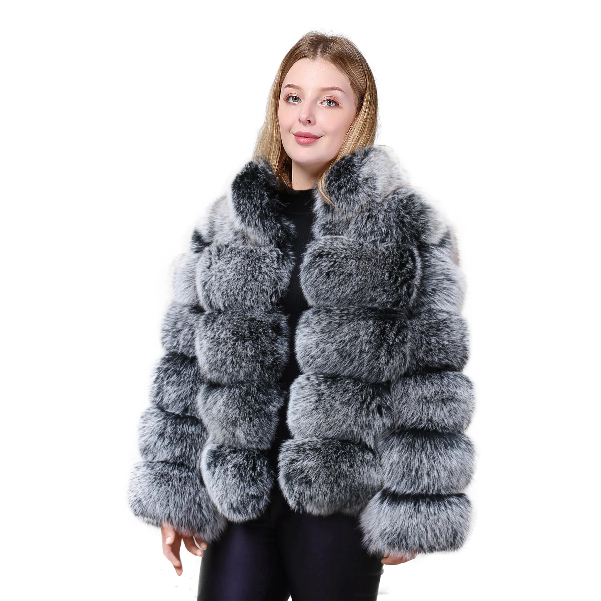 Dyed Silver Fox Fur Coat For Women Plus Size Oem
