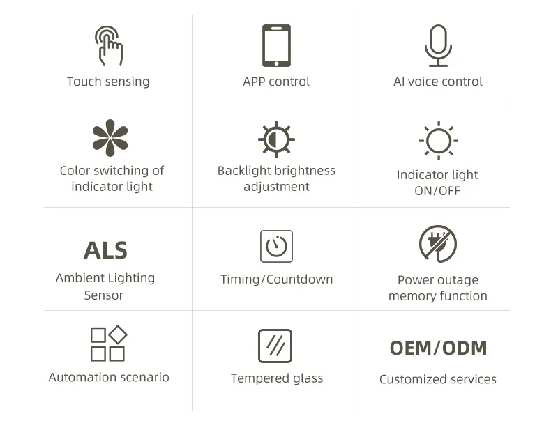 Universal Socket and Switch 4 5 6 8gang Touch Wall Light Switch WiFi Dimmer Switch Tuya Smart Fan Controller