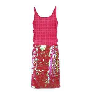 Red Textured Sleeveless Girls Party Dress Sparkling Sequin Skirt Open Back Tie Design for Festive Occasions