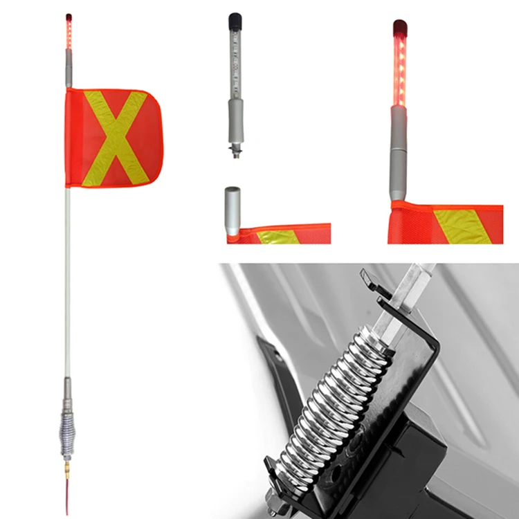 Orange Quick Release Spring Base Work Warning Light Reflective Flag Safety Led Flag for Mine Site