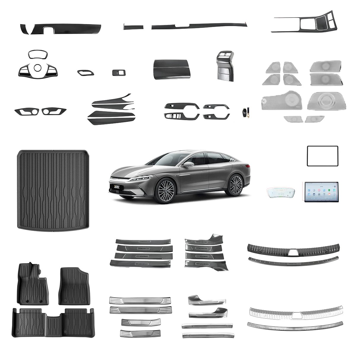 Car Interior Accessories for BYD Han Ev New Energy Vehicles Steering Wheel Trims Window Panel Cover Car Armrest Cover