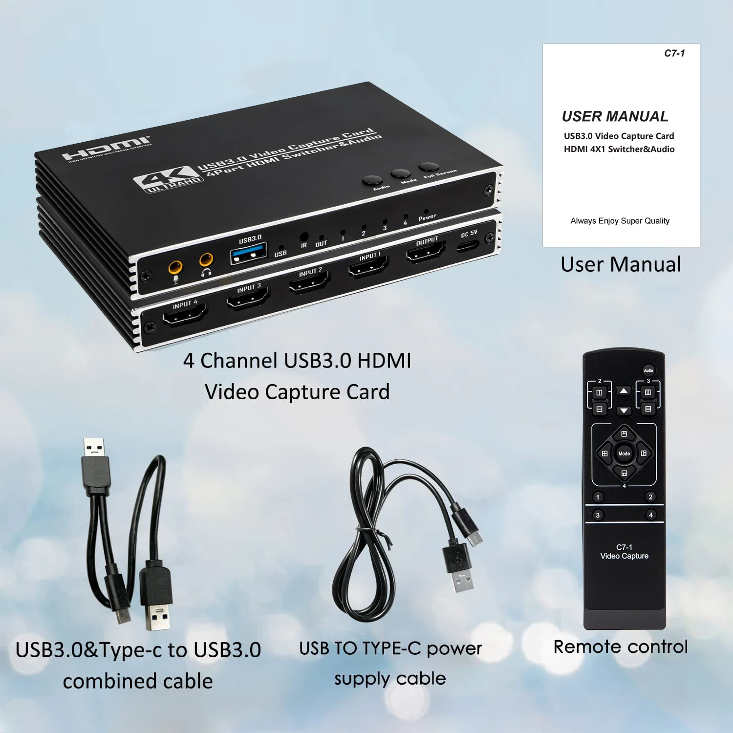USB3.0 for HDMI 4-Channel Video Capture Card 4K Board for PS4 Live Streaming Broadcast Loop Out Audio & Video Accessory