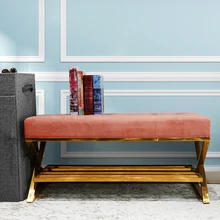 Wholesale Shoe Racks Velvet Change Shoe Bench Stool Sofa Bench Storage Stool Bed End Stool Iron Art Simple for Rest